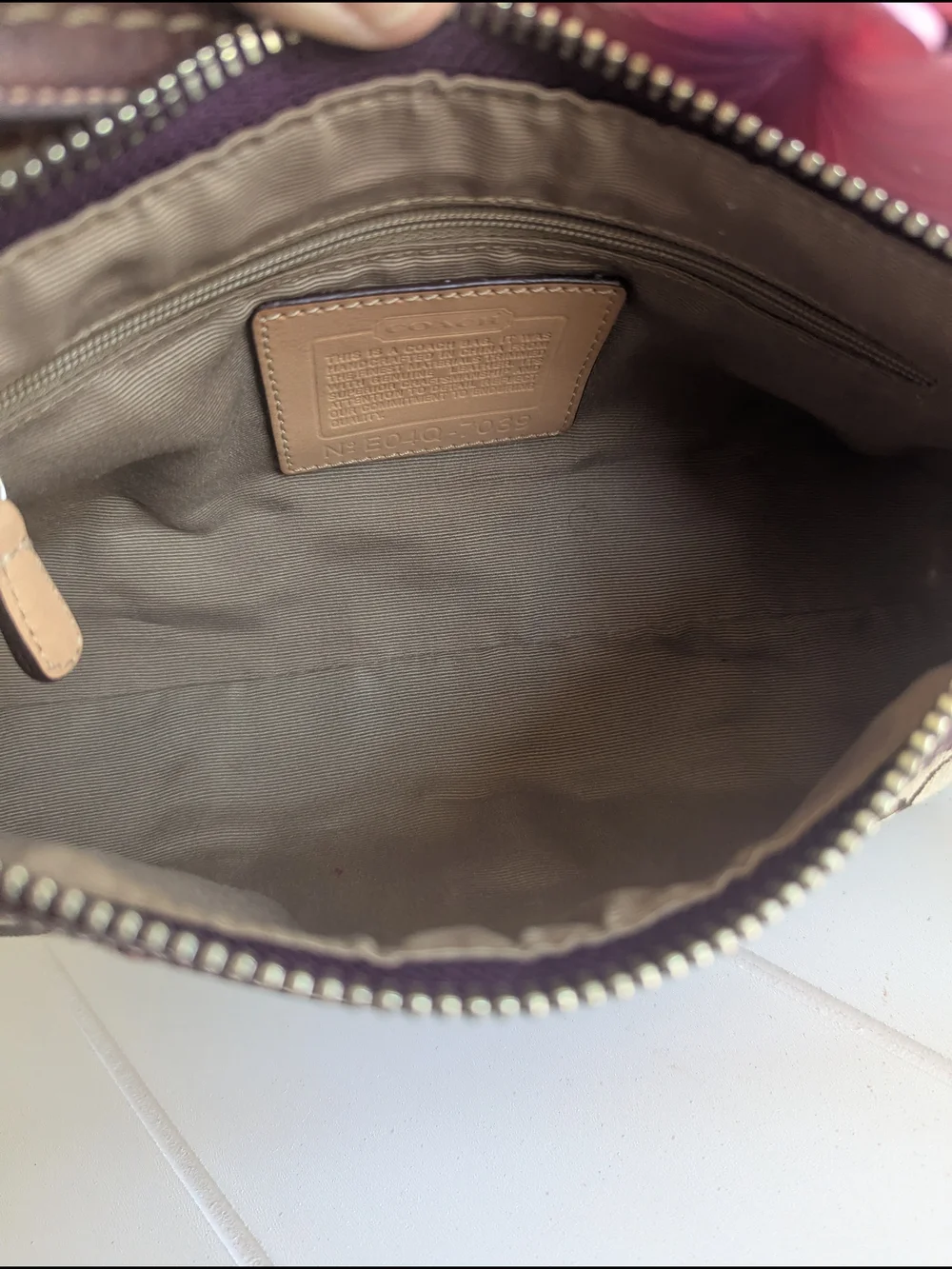 vintage Coach Signature Striped Suede Demi Baguette
